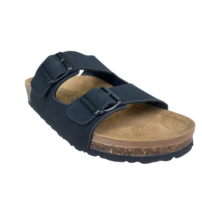 Goldstar Ciabatte Uomo Pelle 2 Fibbie Regolabili Nere - GS39900