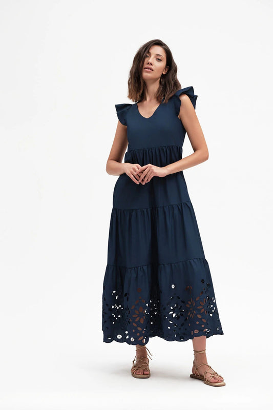 Griffai Abito Lungo Donna Popeline Traforato Blu - DGP8033