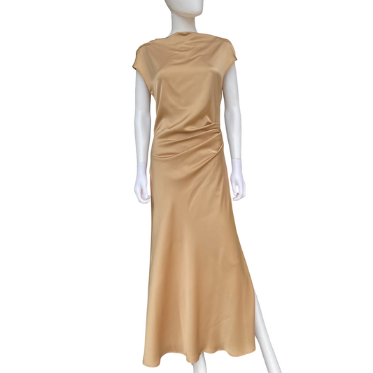 Griffai Abito lungo da donna in raso con scollo a V DGP6682 bronzo