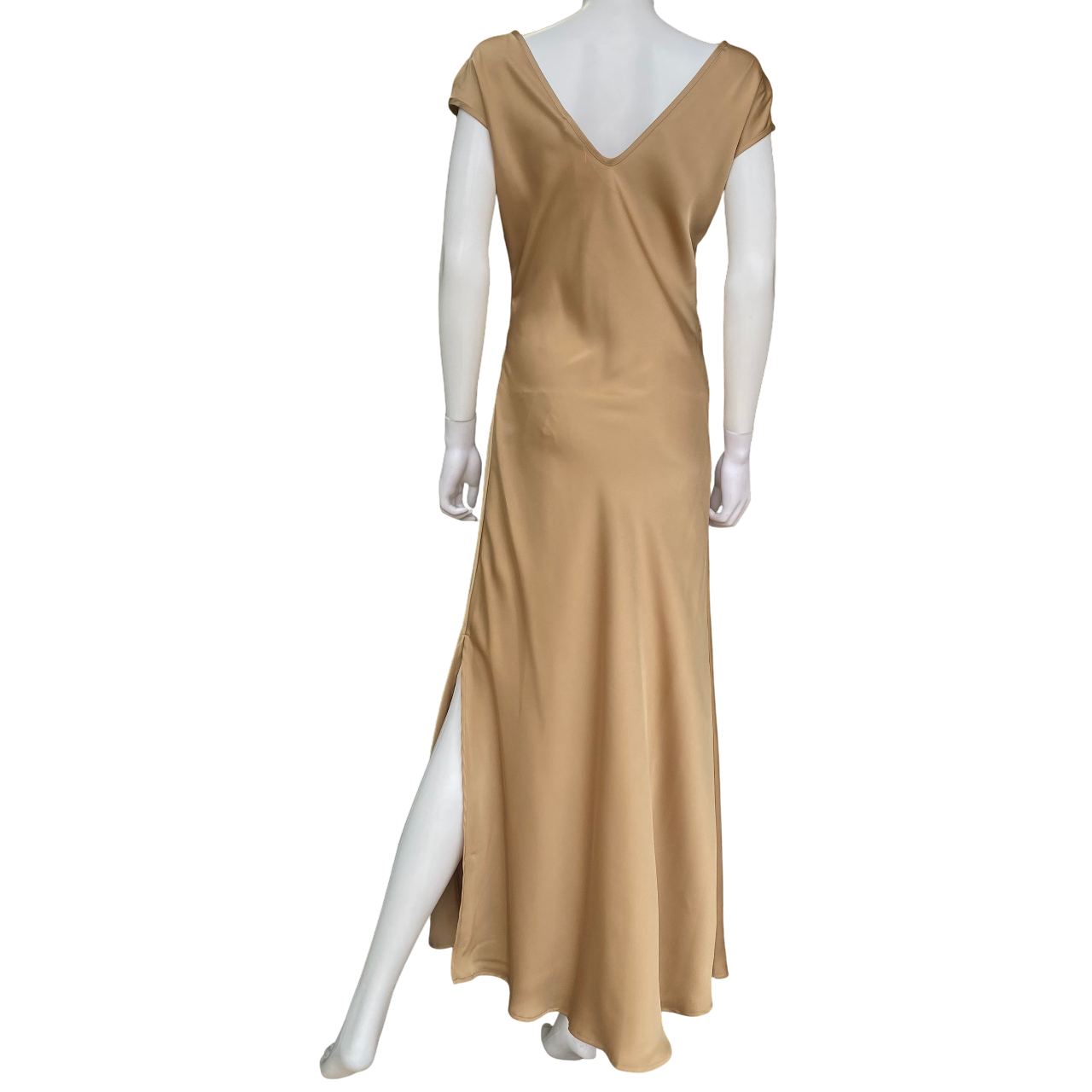 Griffai Abito lungo da donna in raso con scollo a V DGP6682 bronzo