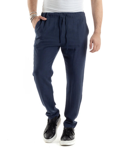 Griffai Pantalone Casual Lino Uomo Blu - UGP4559