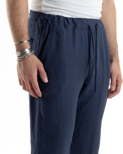 Griffai Pantalone Casual Lino Uomo Blu - UGP4559