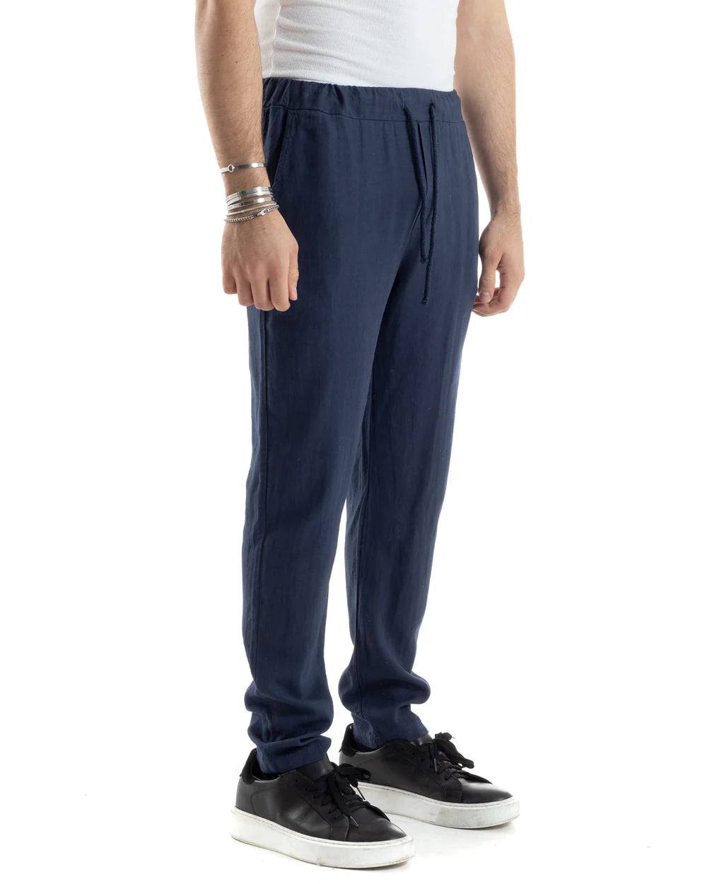 Griffai Pantalone Casual Lino Uomo Blu - UGP4559