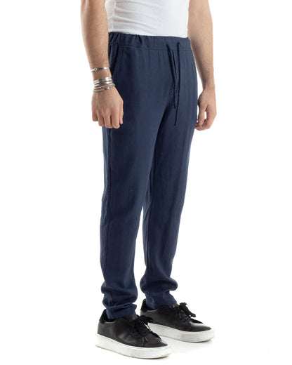 Griffai Pantalone Casual Lino Uomo Blu - UGP4559