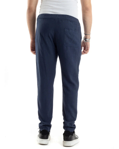 Griffai Pantalone Casual Lino Uomo Blu - UGP4559
