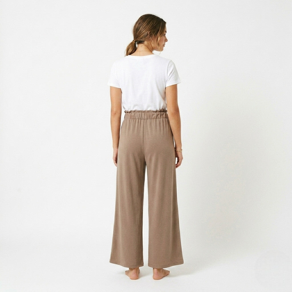 Griffai Pantalone Largo Donna Filo di Scozia Fango - DGP8062