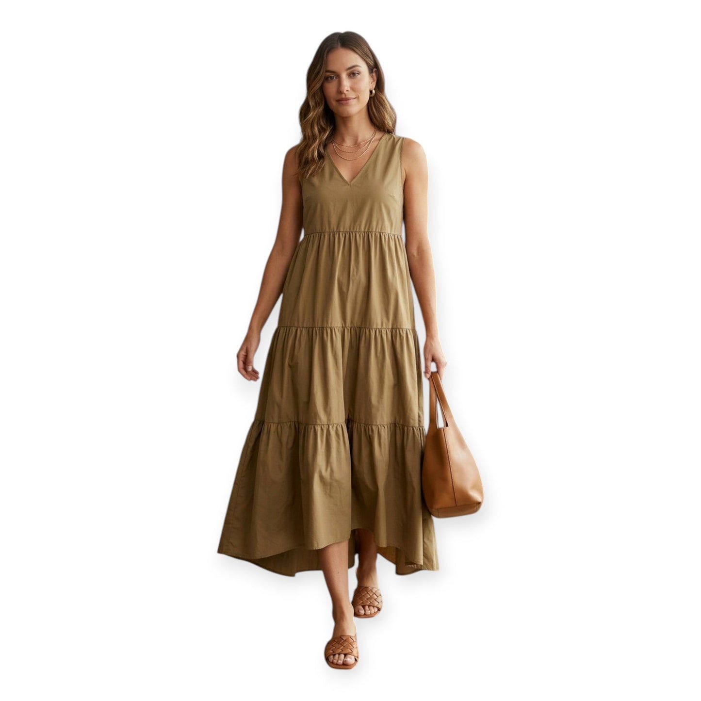 Griffai Abito Lungo Donna Popeline Cammello - DGP8022