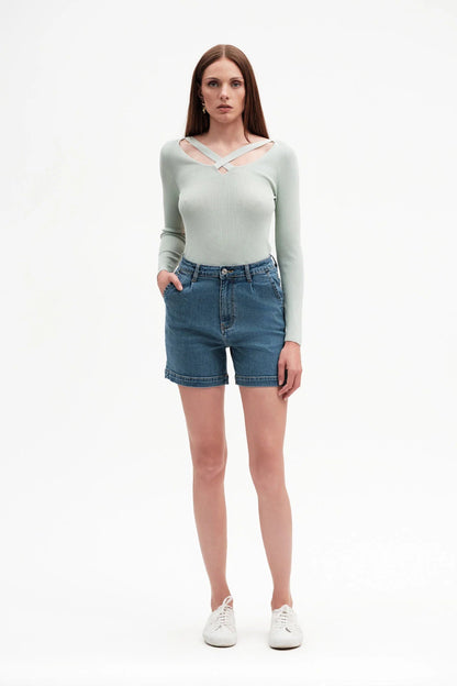 Griffai pantaloncino in jeans da donna DGP7526 blu denim