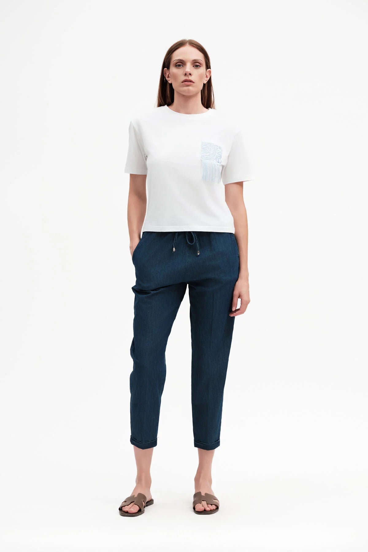 Griffai Pantalone Capri Donna Cotone Chambray DGP7944 Blu