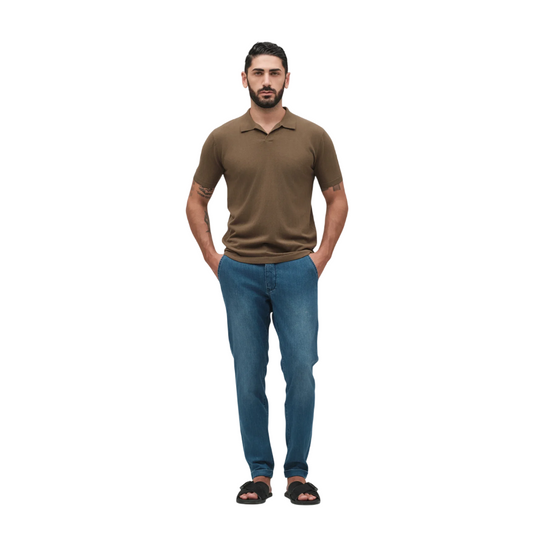 Griffai pantalone capri da uomo in cotone 7 once blu denim