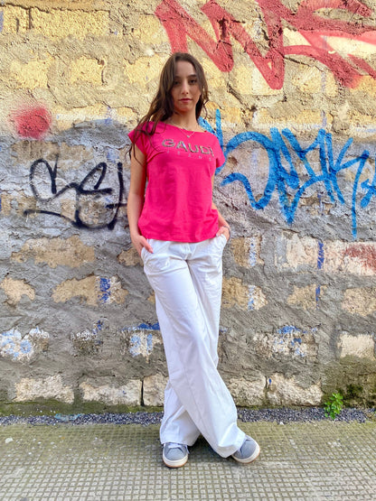Griffai pantapalazzo elasticizzato da donna con elastico dietro Bryan DGP7078 panna