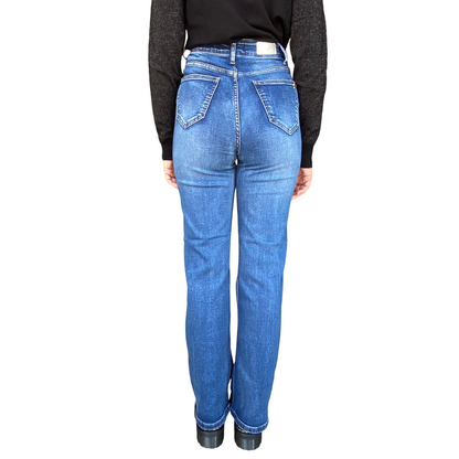Griffai pantalone jeans da donna a palazzo con bottoni DGF4420 blu medio