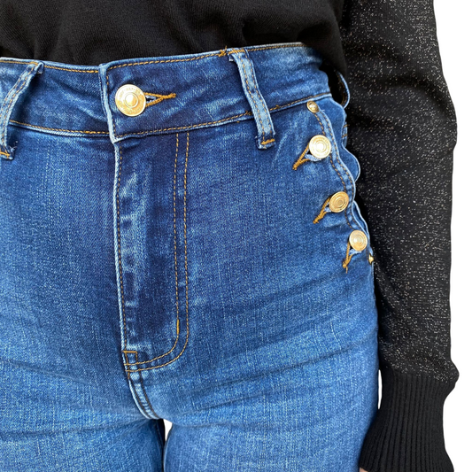Griffai pantalone jeans da donna a palazzo con bottoni DGF4420 blu medio