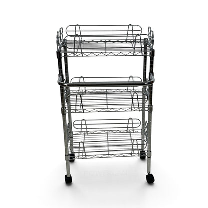 Carrello Metallika con Ruote – 3 Ripiani Grigliati con Sponde Anticaduta Rimovibili