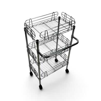 Carrello Metallika con Ruote – 3 Ripiani Grigliati con Sponde Anticaduta Rimovibili