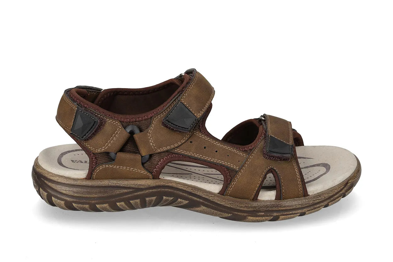 Valleverde Sandalo Uomo Doppio Velcro Marrone - 54801