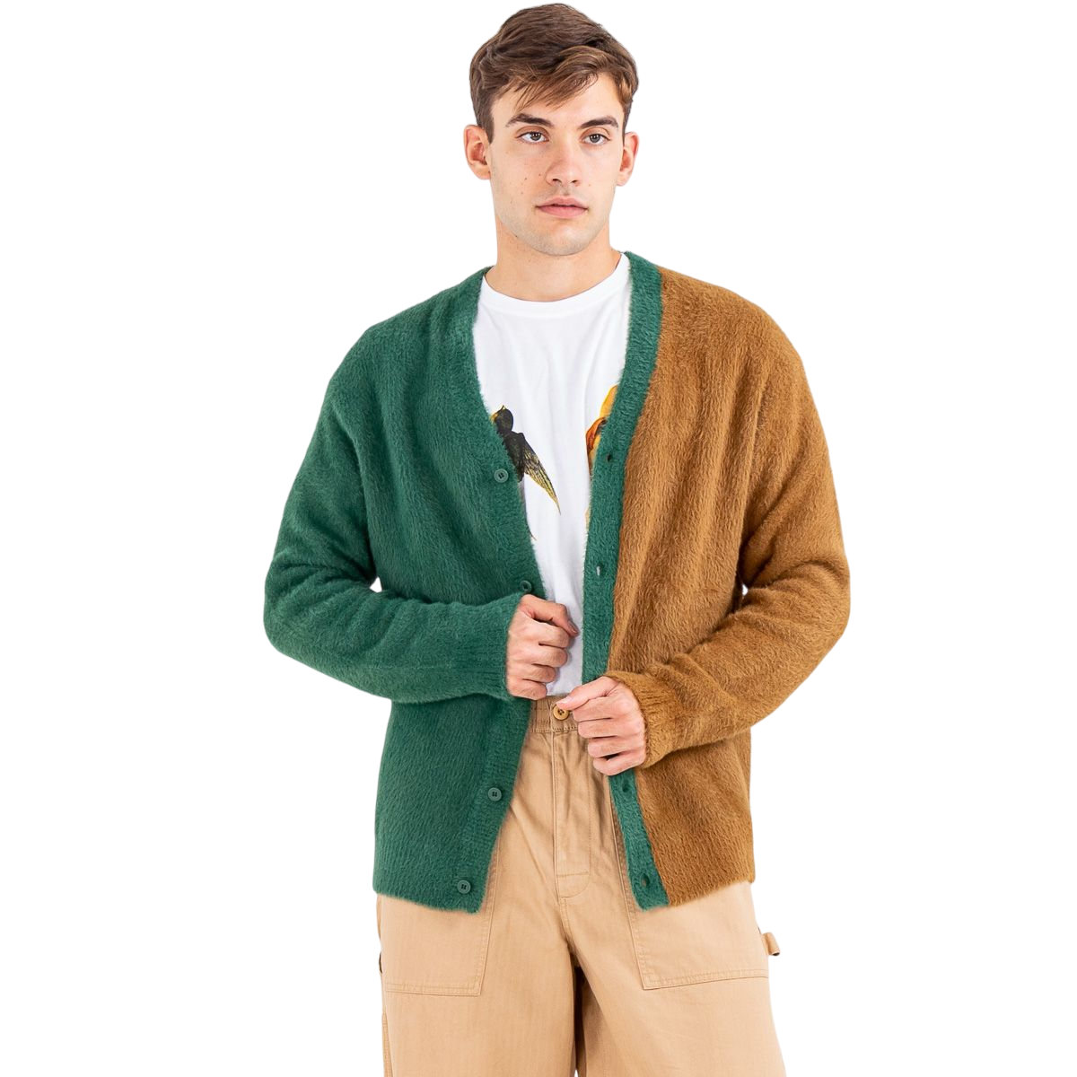Cardigan HUF Feels Good Unisex in Finto Mohair Morbido KN00391 Marrone