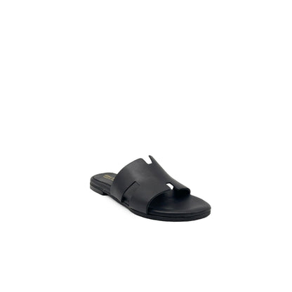 Sandali a Ciabattina Donna Modello H in Vera Pelle Nero - Made in Italy | Art. PUGLIA