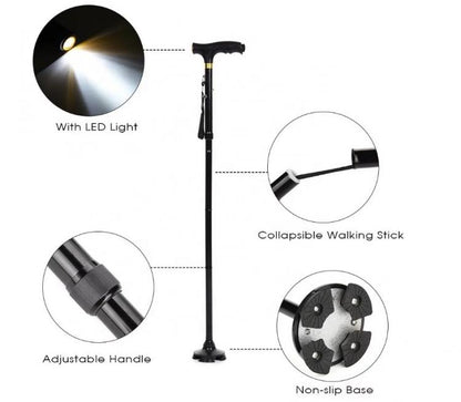 LED-Gehstock für Senioren und Behinderte mit Gummifüßen, höhenverstellbar