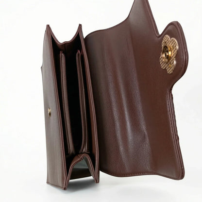 Herisson Firenze Borsa in Ecopelle con Chiusura a Quadrifoglio e Hardware Finitura Color Oro