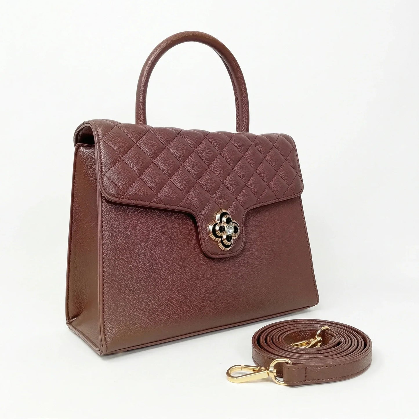 Herisson Firenze Borsa in Ecopelle con Chiusura a Quadrifoglio e Hardware Finitura Color Oro