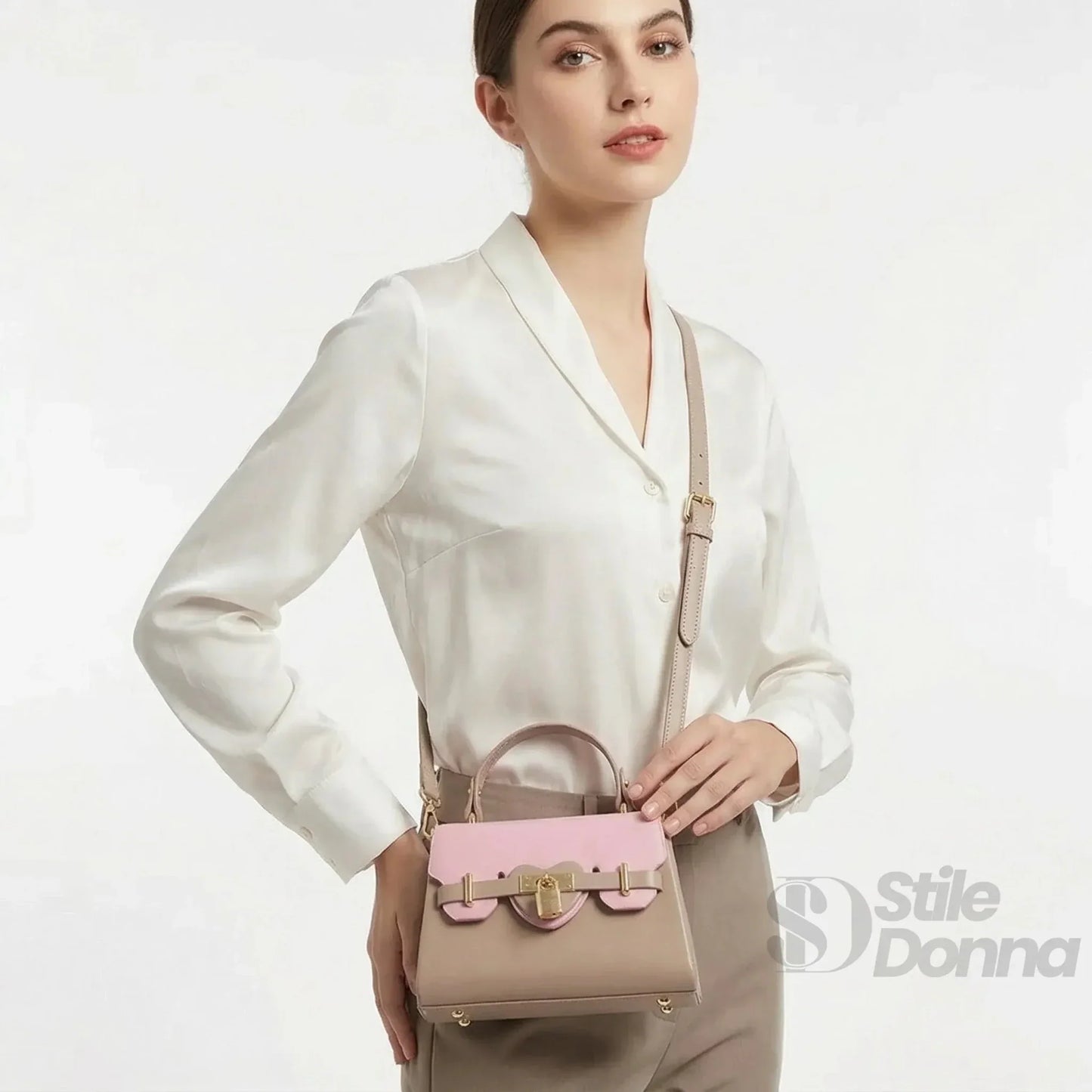Herisson Firenze Mini Borsa Cachi e Rosa con Lucchetto Dorato