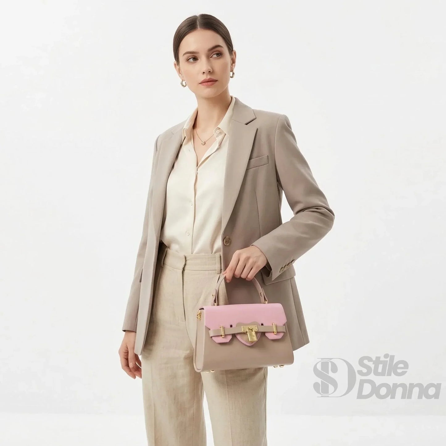 Herisson Firenze Mini Borsa Cachi e Rosa con Lucchetto Dorato