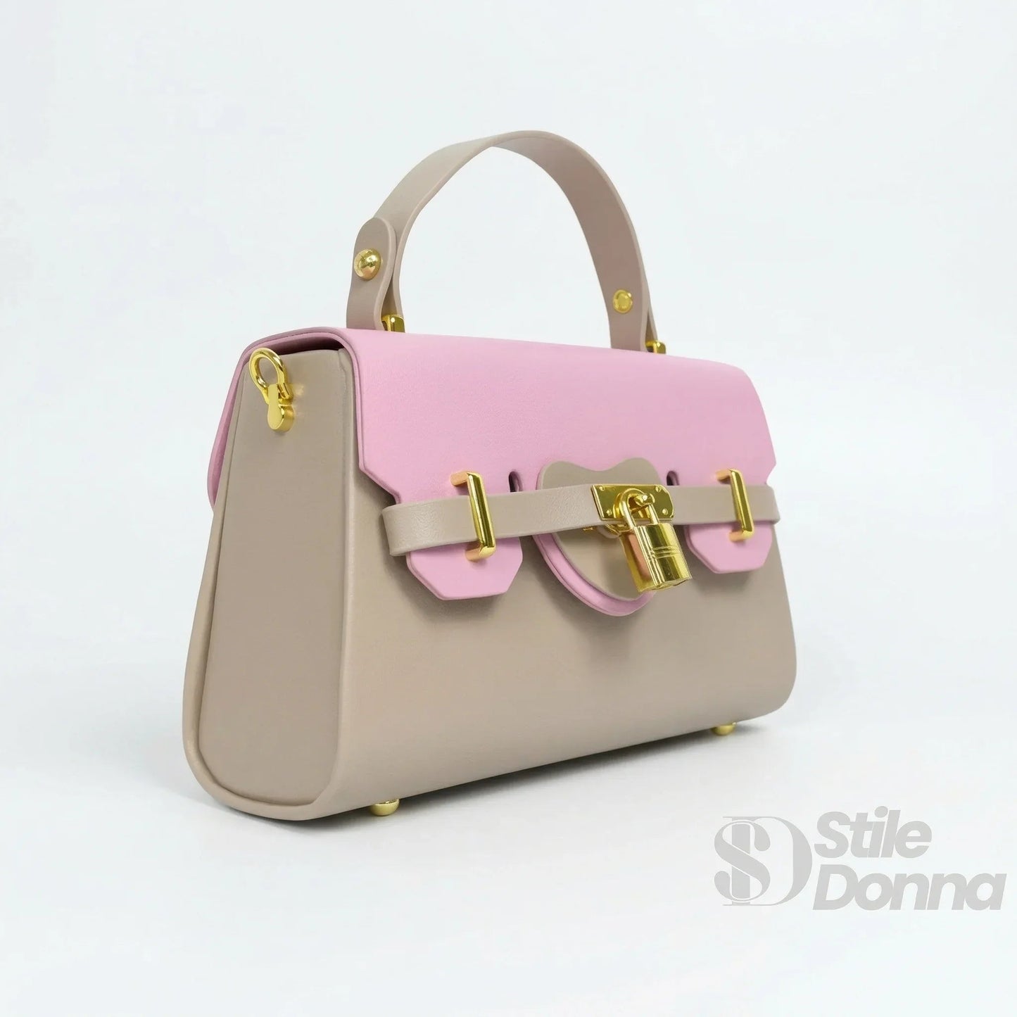 Herisson Firenze Mini Borsa Cachi e Rosa con Lucchetto Dorato
