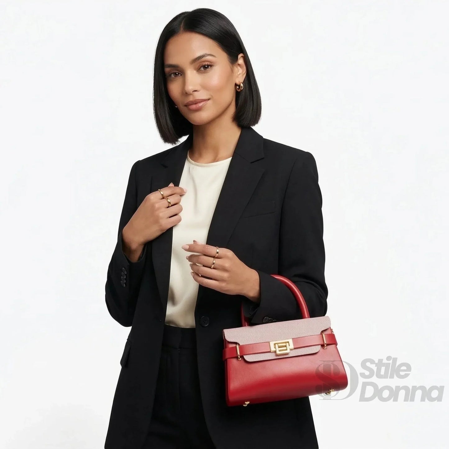 Herisson Firenze Mini Borsa Top-Handle in Ecopelle a Contrasto con Tracolla