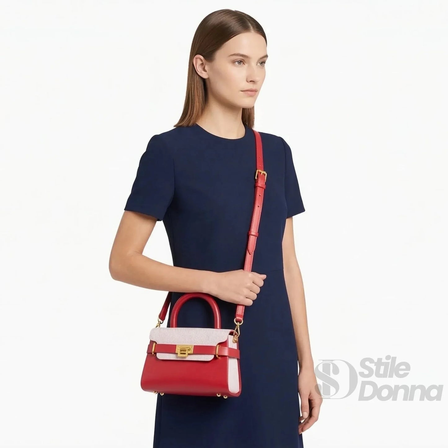 Herisson Firenze Mini Borsa Top-Handle in Ecopelle a Contrasto con Tracolla