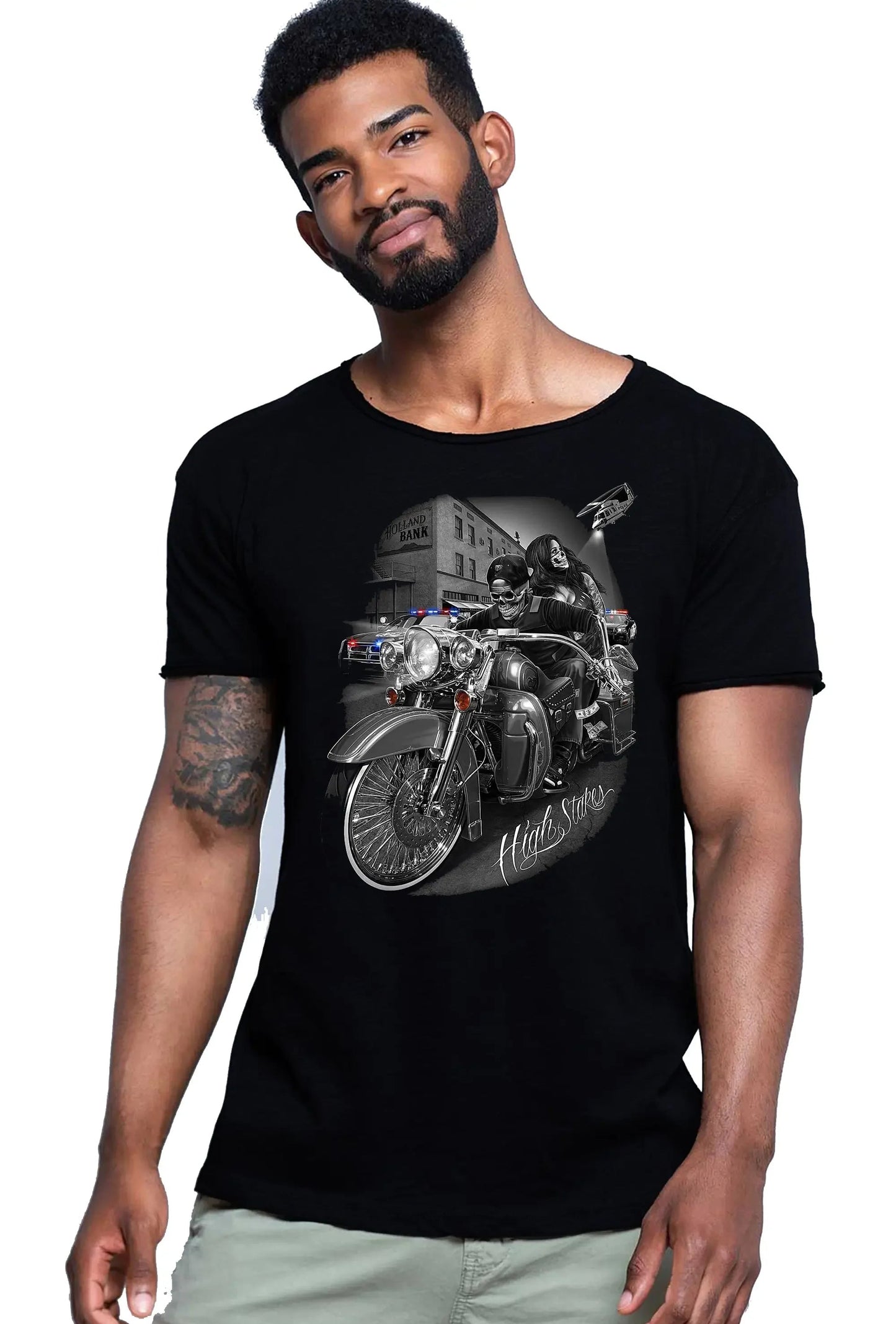 High Stares Tattoo Skull - T-shirt Uomo Cotone Fiammato