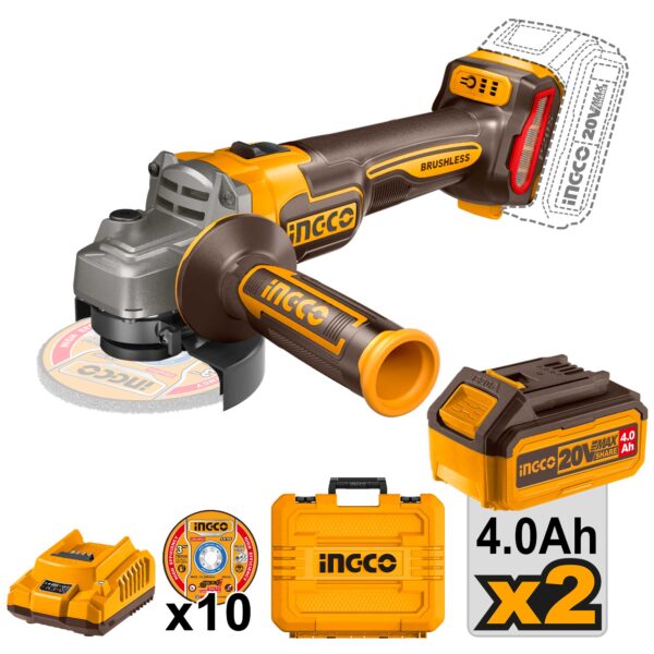 Smerigliatrice angolare senza fili 20V-115mm con 2 batterie 4ah+caricabatterie+valigetta