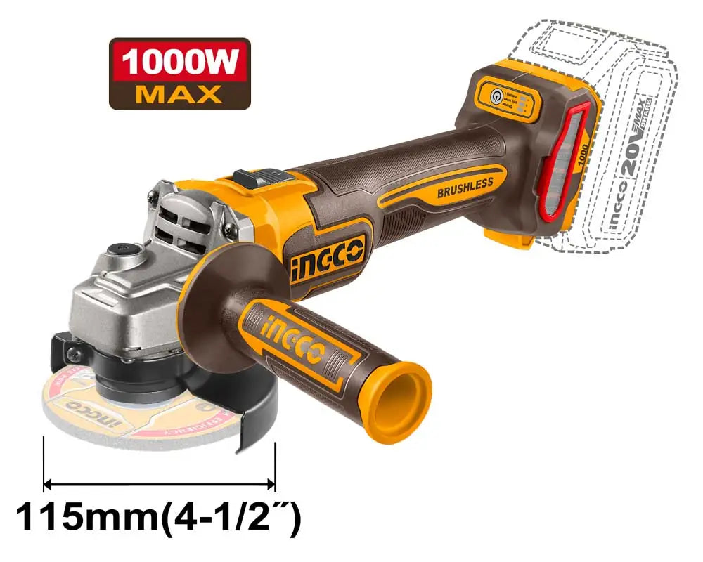 Akku-Winkelschleifer Ingco 115mm 20V 1000W Brushless - Nur Gehäuse