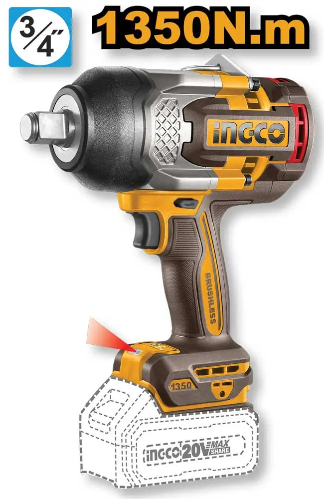Ingco 20V 3/4" 1350Nm Akku-Schlagschrauber - Nur Gehäuse