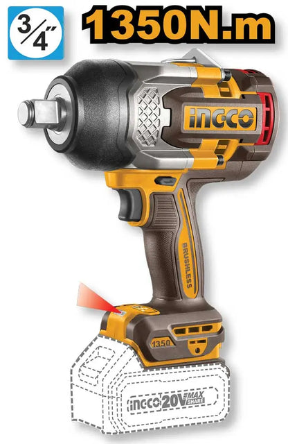 Ingco 20V 3/4" 1350Nm Akku-Schlagschrauber - Nur Gehäuse