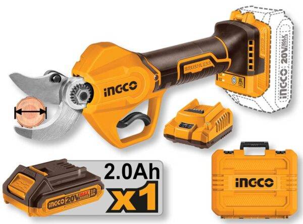Forbice da potatura 20V Brushless con Batteria da 2Ah e Caricabatterie + Valigetta
