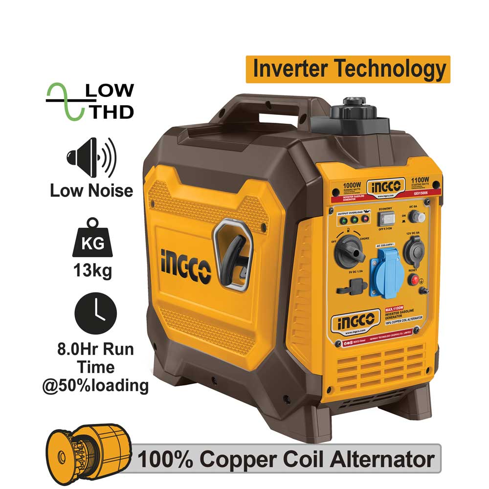 Generatore Inverter a benzina 1.1KW - Tensione 220-240V, Autonomia 8h