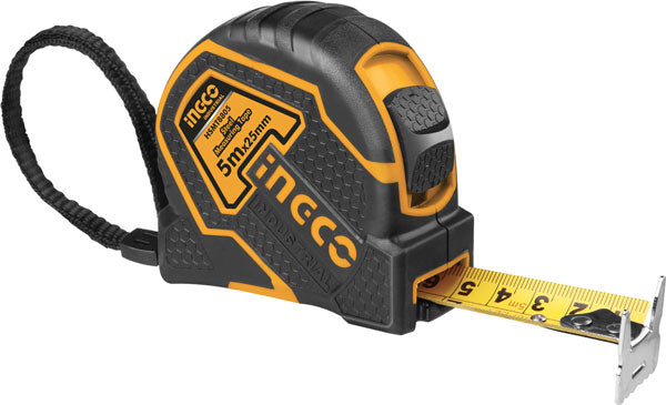 Rollbandmaß INGCO 5m x 25mm – Nylonband, Doppelhaken, Gürtelclip