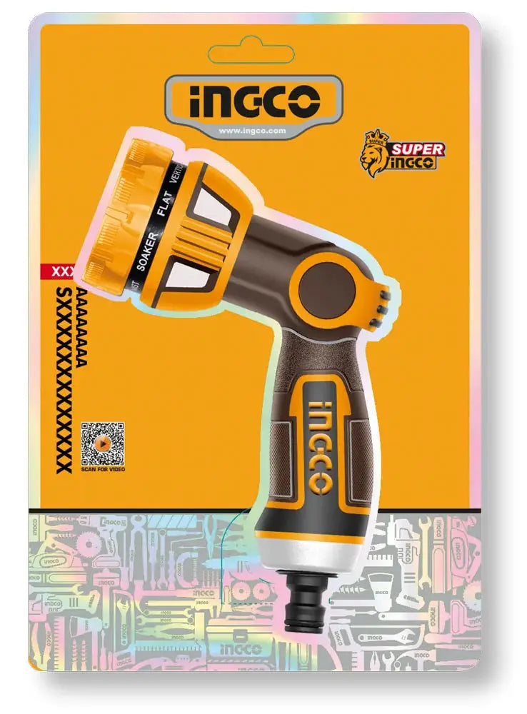 Ingco Spritzpistole mit 9 Sprühmustern, gummiertem Griff und Zinkgehäuse