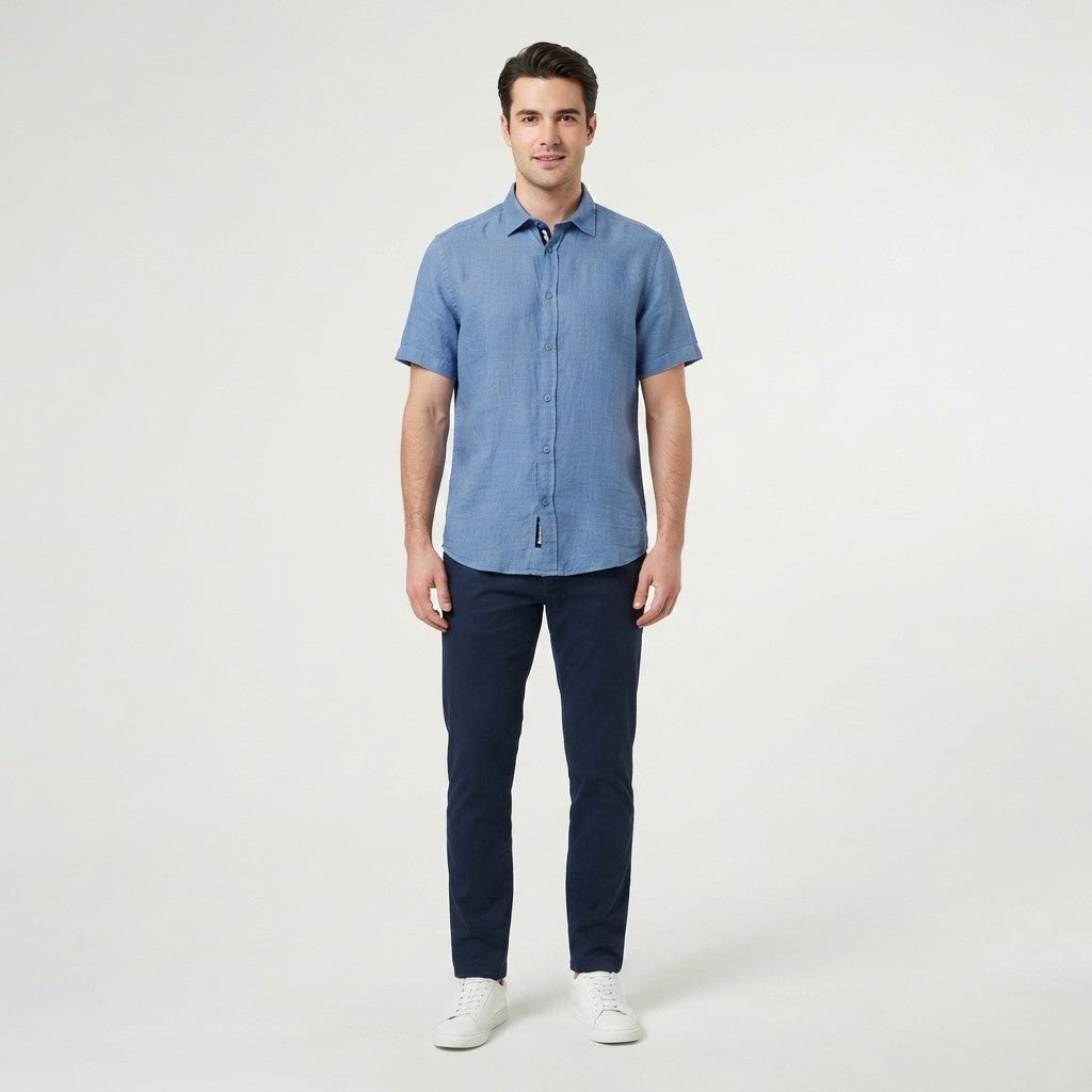 Bomboogie Camicia uomo regular fit in lino SM7790TLI2_246 blu marlin