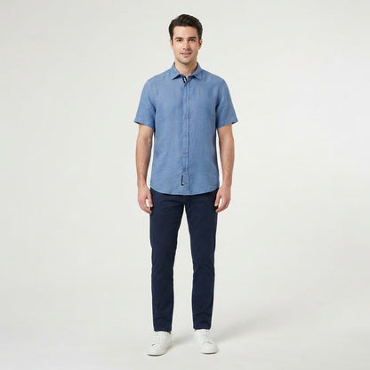 Bomboogie Camicia uomo regular fit in lino SM7790TLI2_246 blu marlin