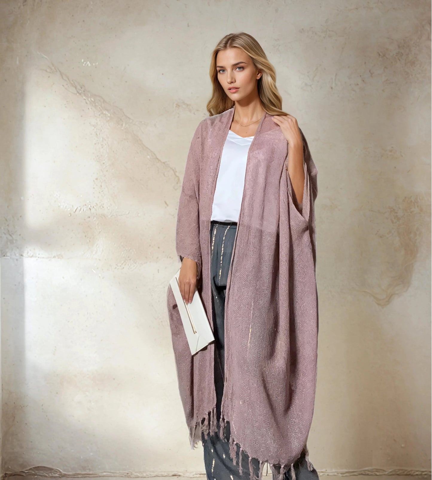 Caftano lungo in cotone grezzo 🌱 Rosa