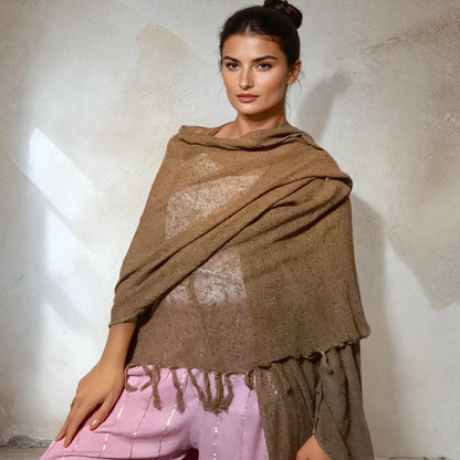 Langes Kaftankleid aus Rohbaumwolle 🌱 Senffarben