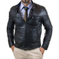 Men's Black Genuine Leather Biker Jacket Slim Four Pockets Zipper Rindway