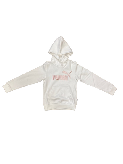 Puma Felpa da ragazza con cappuccio e tasca marsupio ESS+ 2 stampa logo grande 670310 12 bianco rosa