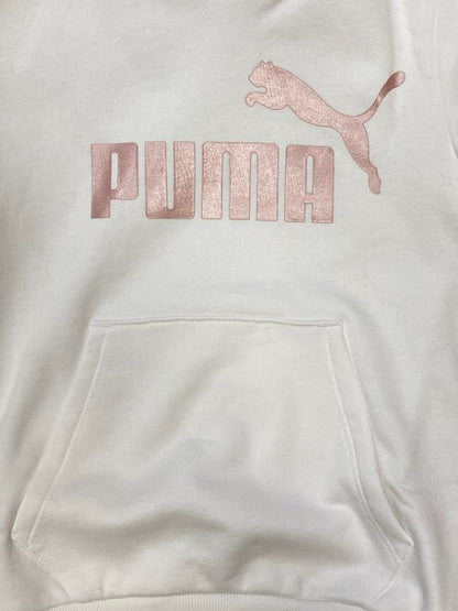 Puma Felpa da ragazza con cappuccio e tasca marsupio ESS+ 2 stampa logo grande 670310 12 bianco rosa