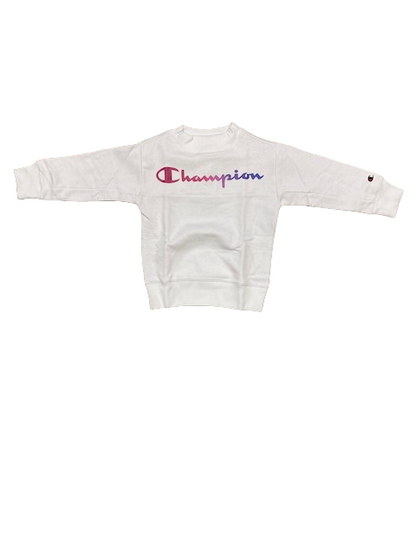 Champion Felpa girocollo da ragazza con stampa colorata 404514 WW001 WHT bianco