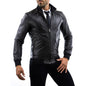 Rindway Men's Slim Black Genuine Leather Bomber Jacket with Shoulder Detail