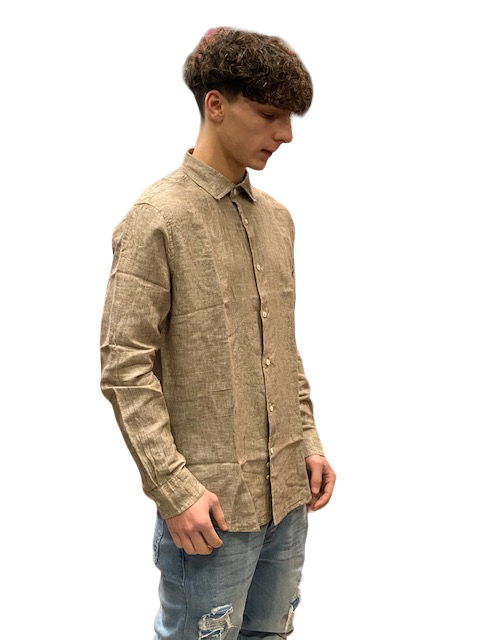 Men's long-sleeved linen shirt Trez Celsio-1217 tobacco