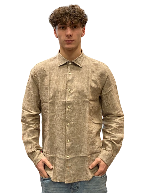 Men's long-sleeved linen shirt Trez Celsio-1217 tobacco